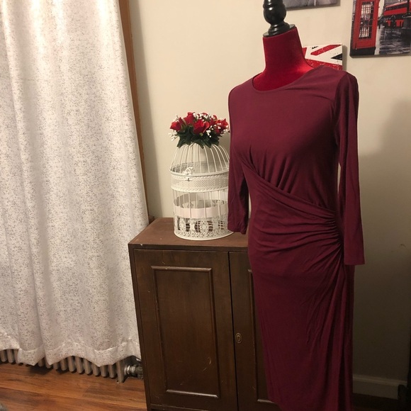 ANN TAYLOR formal evening wrap burgundy midi dress/size S - Picture 2 of 11